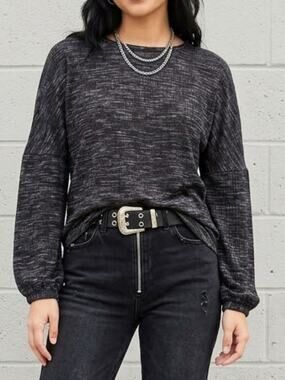Juicy Couture Ribbed Bell Sleeve Top NWT Black Gray Size Medium